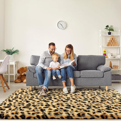 Leopard Print Non Shedding Fluffy Area Rug | Egoodhome™