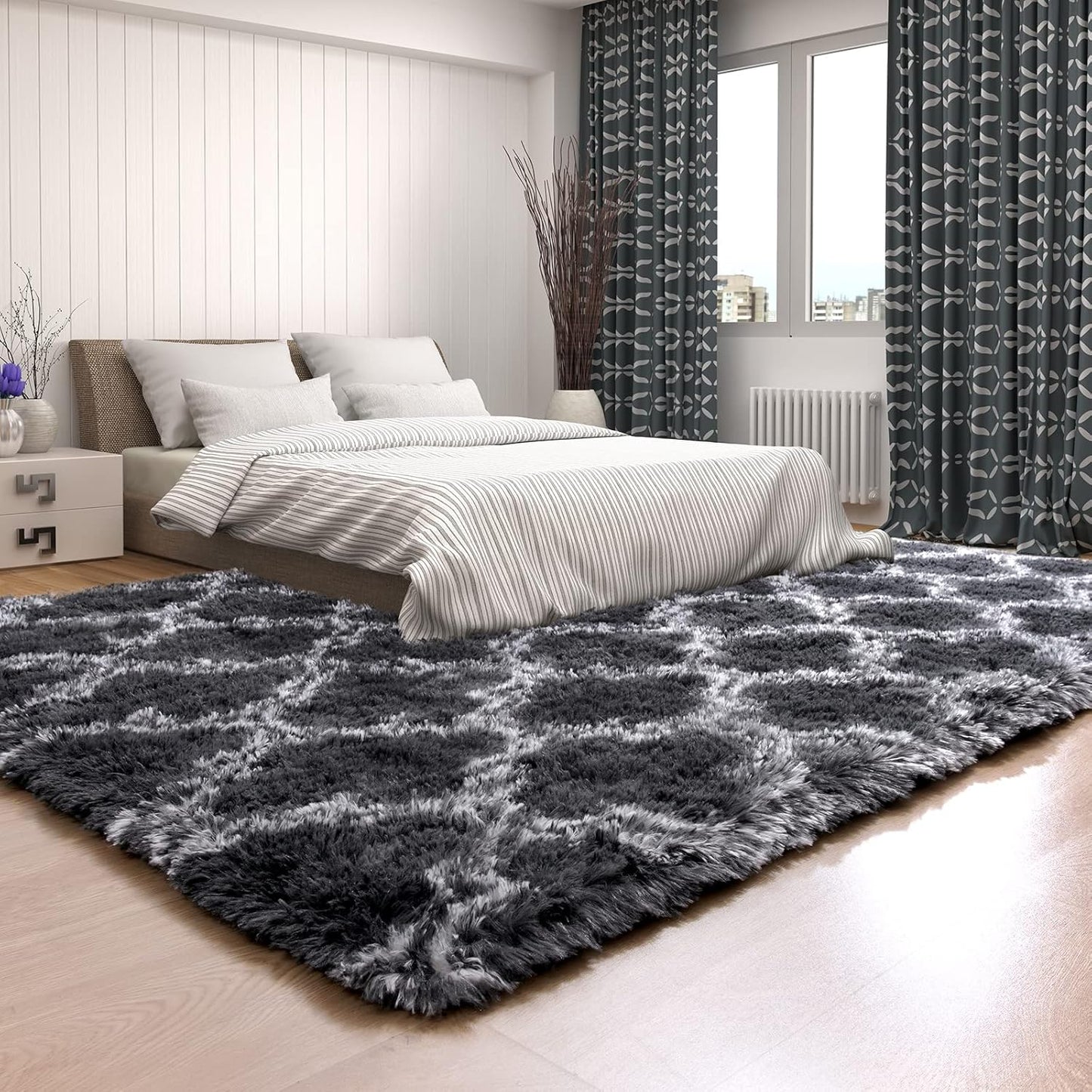 Geometric Plush Fluffy Modern Area Luxury Shag Rugs | MUSICWAKER™