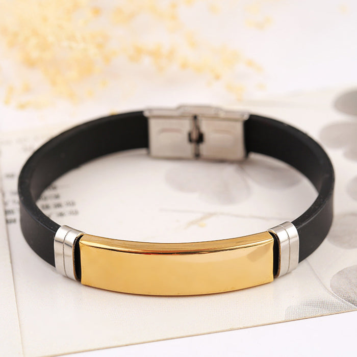 Sport Men's Silicone Bracelets Smooth Design Black / Champagne Gold Color 10 MM Width Length Adjustable Male Gift