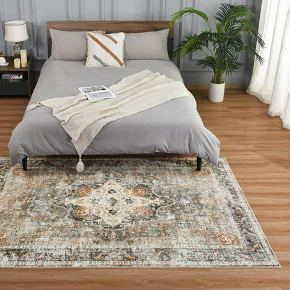 Vintage Floral Print Nonslip Thin Foldable Washable Area Rug | Musicwaker™