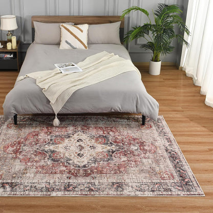 Vintage Floral Print Nonslip Thin Foldable Washable Area Rug | Musicwaker™