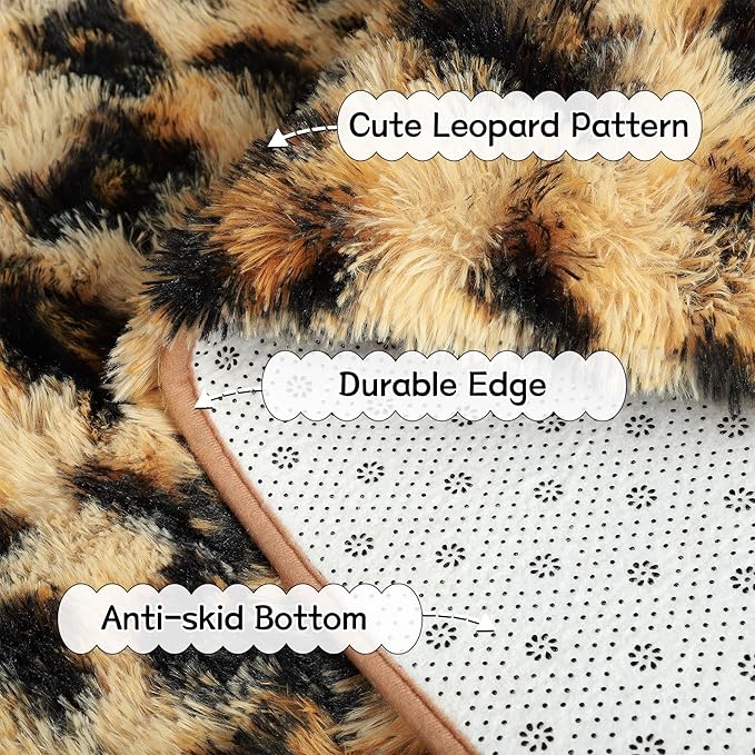 Leopard Print Non Shedding Fluffy Area Rug | Egoodhome™