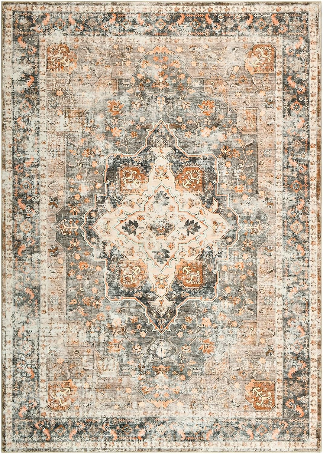 Vintage Floral Print Nonslip Thin Foldable Washable Area Rug | Musicwaker™