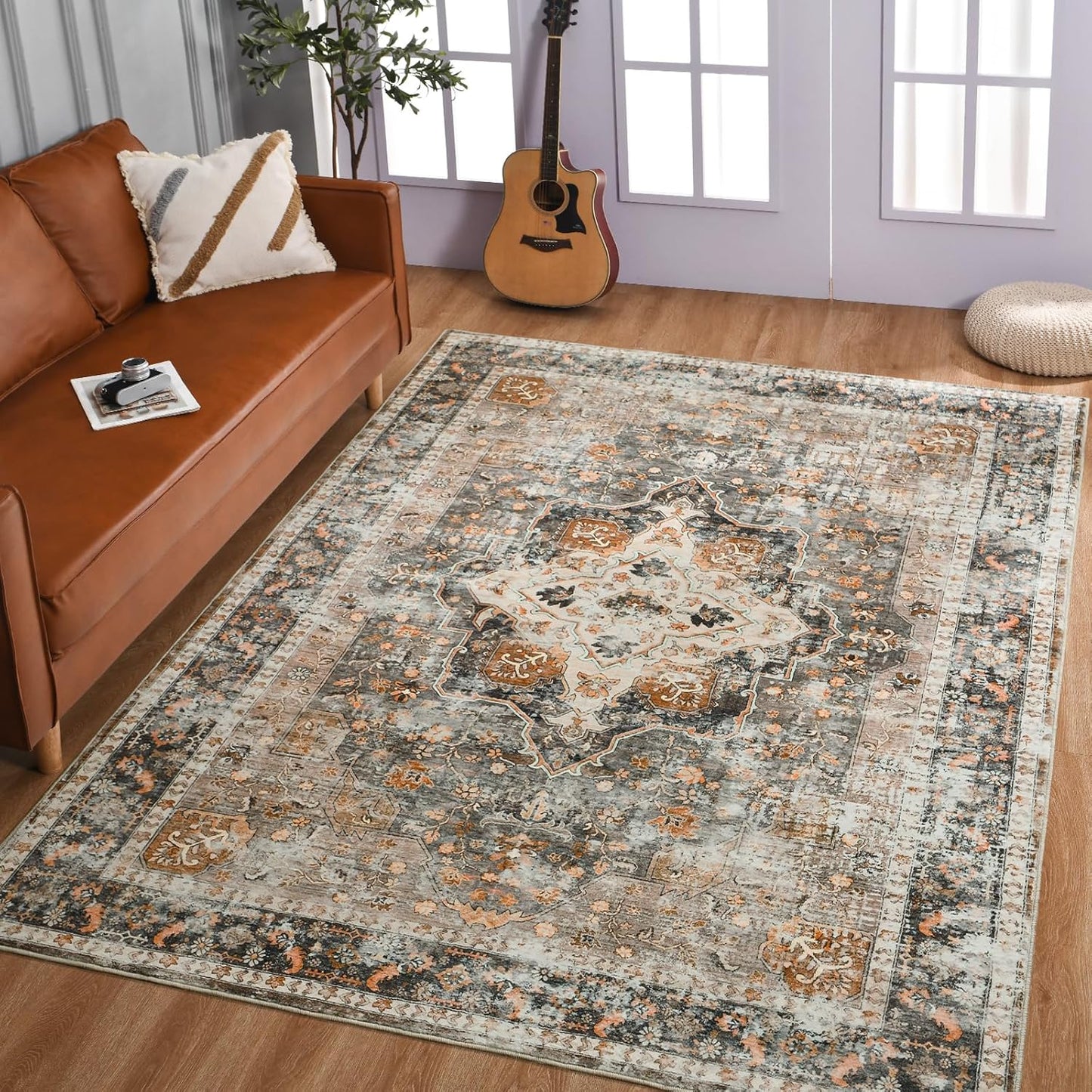 Vintage Floral Print Nonslip Thin Foldable Washable Area Rug | Musicwaker™