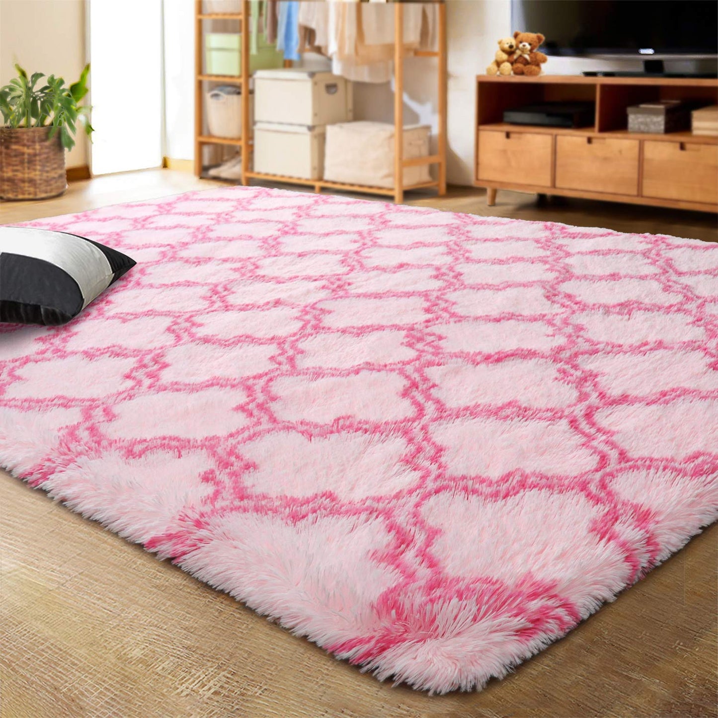 Modern Indoor Plush Fluffy Rugs Geometric Line Extra Soft Carpet | Egoodhome™