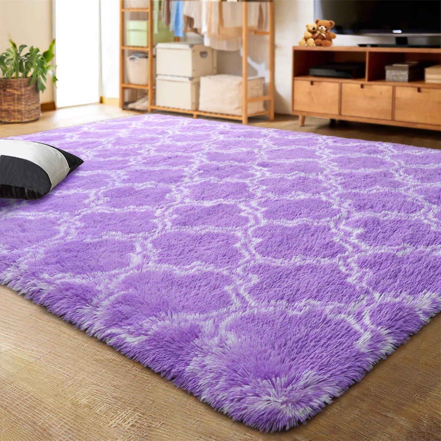 Modern Indoor Plush Fluffy Rugs Geometric Line Extra Soft Carpet | Egoodhome™