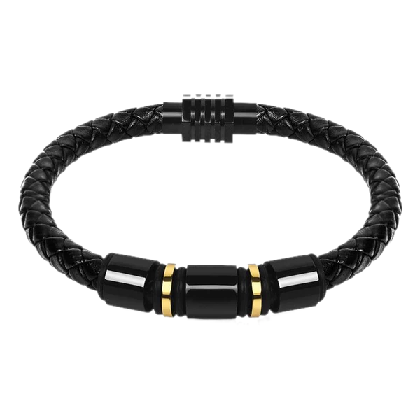 Black Gold Stainless Steel Men's Leather Bracelet