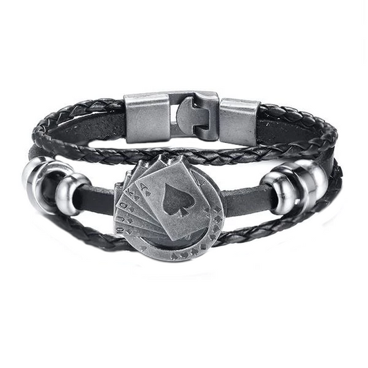 Royal Flush Vintage Men's Leather Bracelet