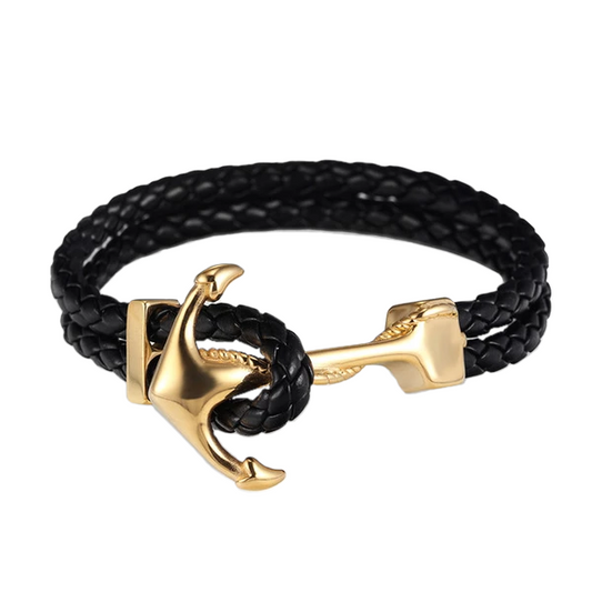 Genuine Braided Leather Anchor Bracelet