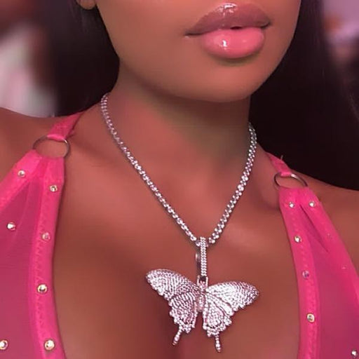 Bling Iced Out Butterfly Necklace-3mm Tennis Chain Necklace For Christmas Gifts