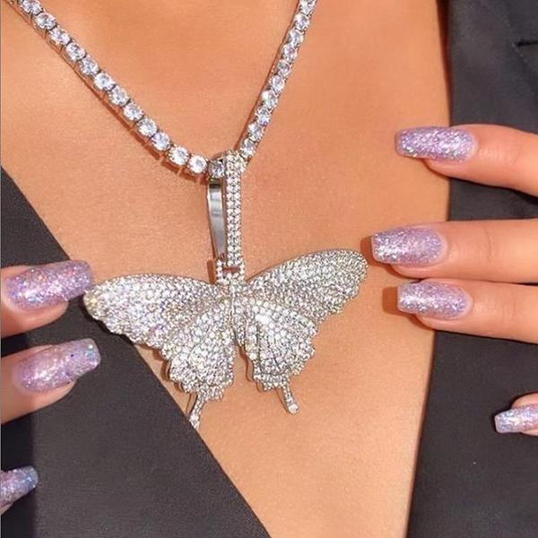 Bling Iced Out Butterfly Necklace-3mm Tennis Chain Necklace For Christmas Gifts