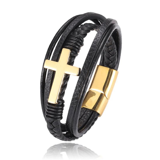 Multi-Layer Braided Leather Cross Bracelets