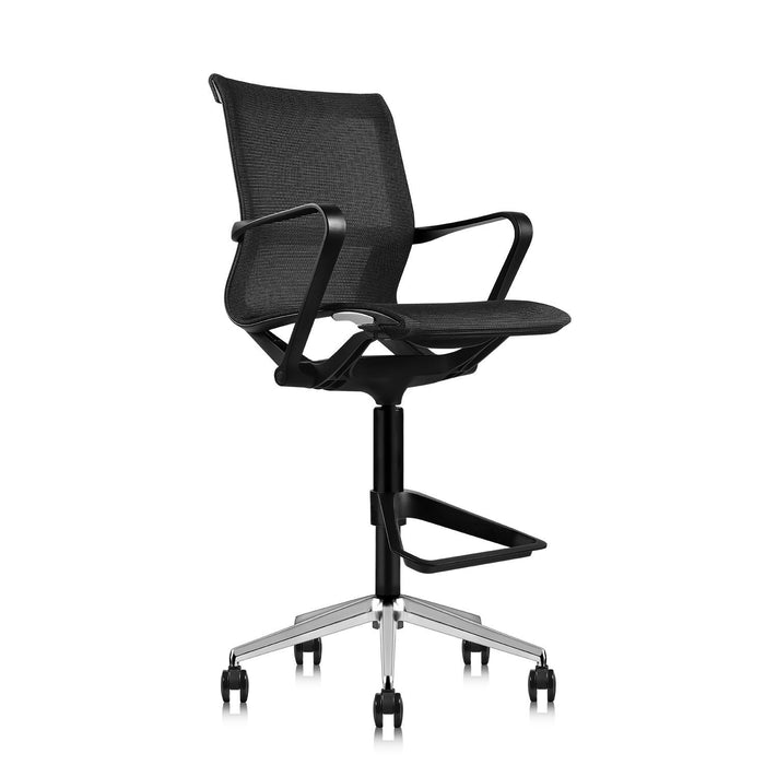 Ergonomic Drafting Chair | with Sports Spine and Foot Carrier | Breathable Mesh Fabric | Black Nylon Frame with Standard Carpet Casters