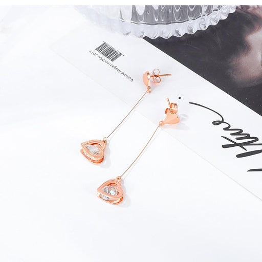 Drop Earrings for Women Rose Gold Crystal Love Heart Pendant Korean Charm Fashion Jewelry For Girls