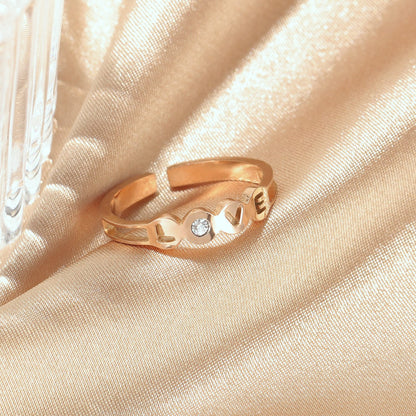 Women Rings LOVE Open Cuff Design Ring Band Rose Gold Stiainless Steel Girlfriend Romantic Style Ring Wedding Party