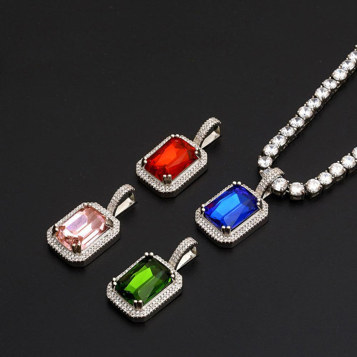 Iced Out Bling Gem Stones Pendant Necklace- Hip Hop Jewelry
