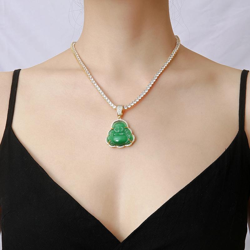 Jade Buddha Pendant Necklace with Tennis Chain