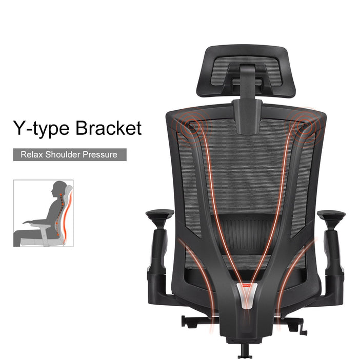 Ergonomic Mesh High-back Office Chair With Tilt Restriction Device | 4D Adjustable Armrest | Adjustable Headrest | Adjustable Lumbar Support