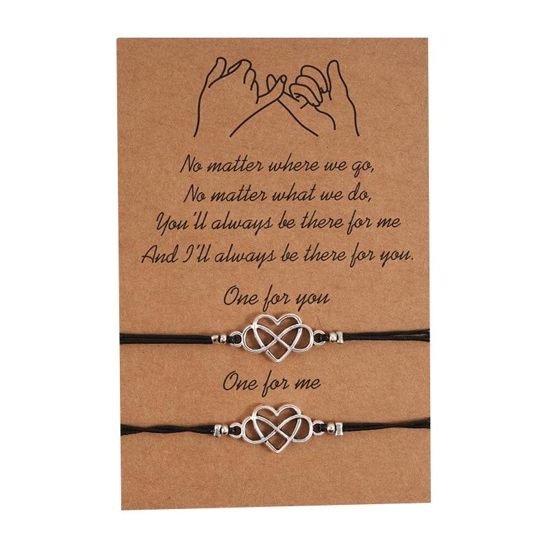 2pcs/set Heart Life Tree Charm Bracelets One for you one for me Black String Braiding Couple Bracelet for Men Women Wish Card