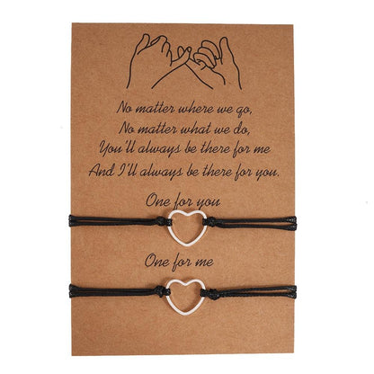 2pcs/set Heart Life Tree Charm Bracelets One for you one for me Black String Braiding Couple Bracelet for Men Women Wish Card