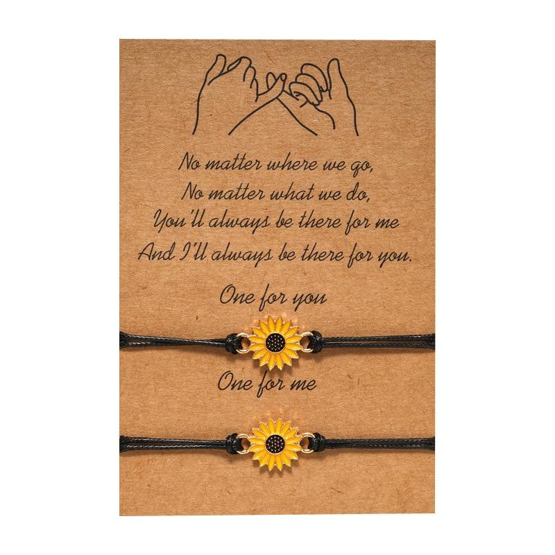 2pcs/set Heart Life Tree Charm Bracelets One for you one for me Black String Braiding Couple Bracelet for Men Women Wish Card