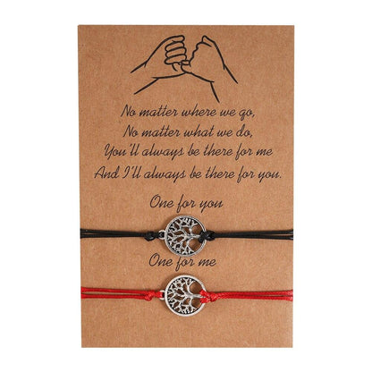 2pcs/set Heart Life Tree Charm Bracelets One for you one for me Black String Braiding Couple Bracelet for Men Women Wish Card