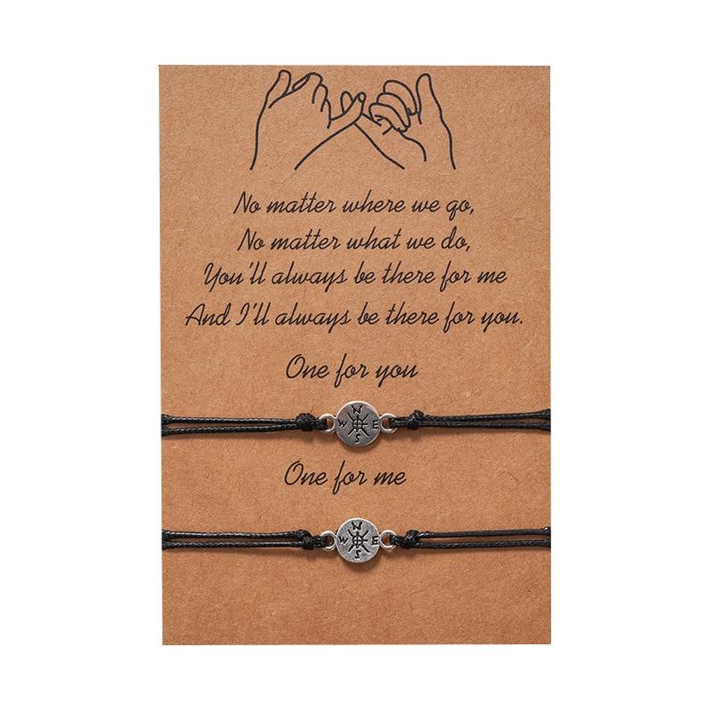 2pcs/set Heart Life Tree Charm Bracelets One for you one for me Black String Braiding Couple Bracelet for Men Women Wish Card