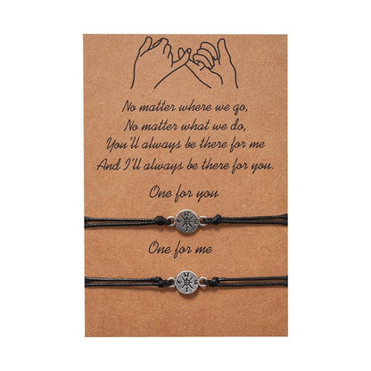 2pcs/set Heart Life Tree Charm Bracelets One for you one for me Black String Braiding Couple Bracelet for Men Women Wish Card
