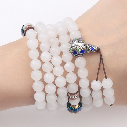 Bracelet Mala "Guan Yin" en Jade Blanc