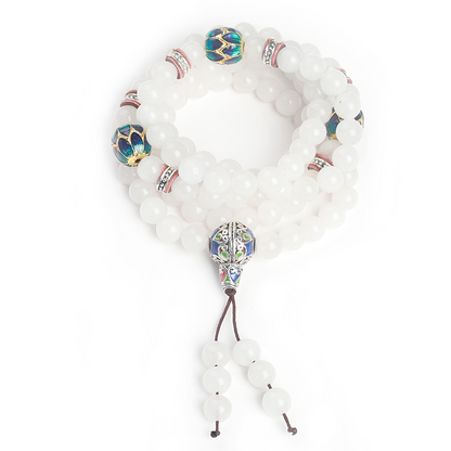 Bracelet Mala "Guan Yin" en Jade Blanc