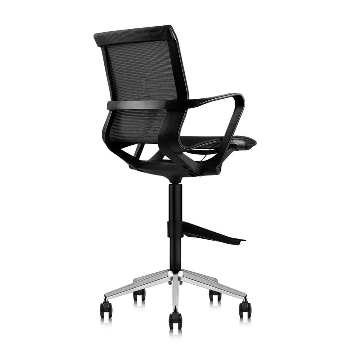 Ergonomic Drafting Chair | with Sports Spine and Foot Carrier | Breathable Mesh Fabric | Black Nylon Frame with Standard Carpet Casters