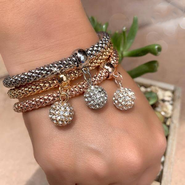 Crystal Studded Ball Charm Bracelets