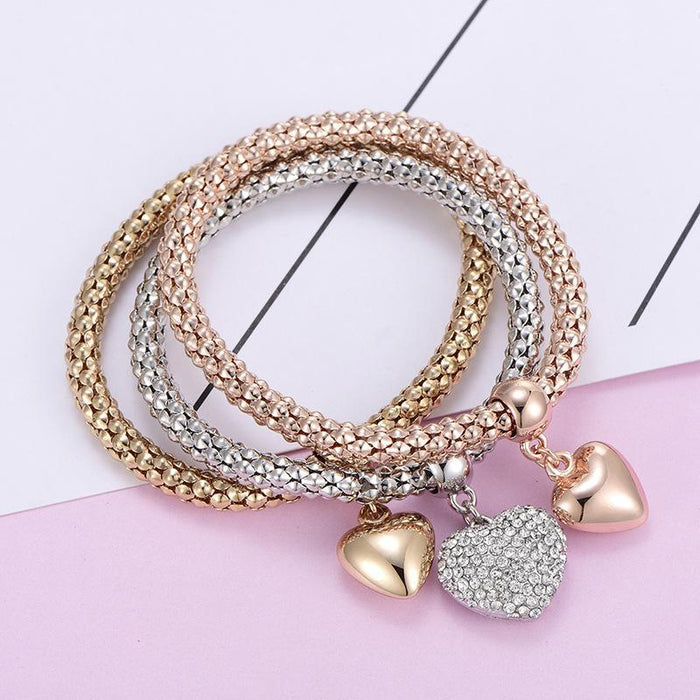 Solid Hearts Charm Bracelet Set