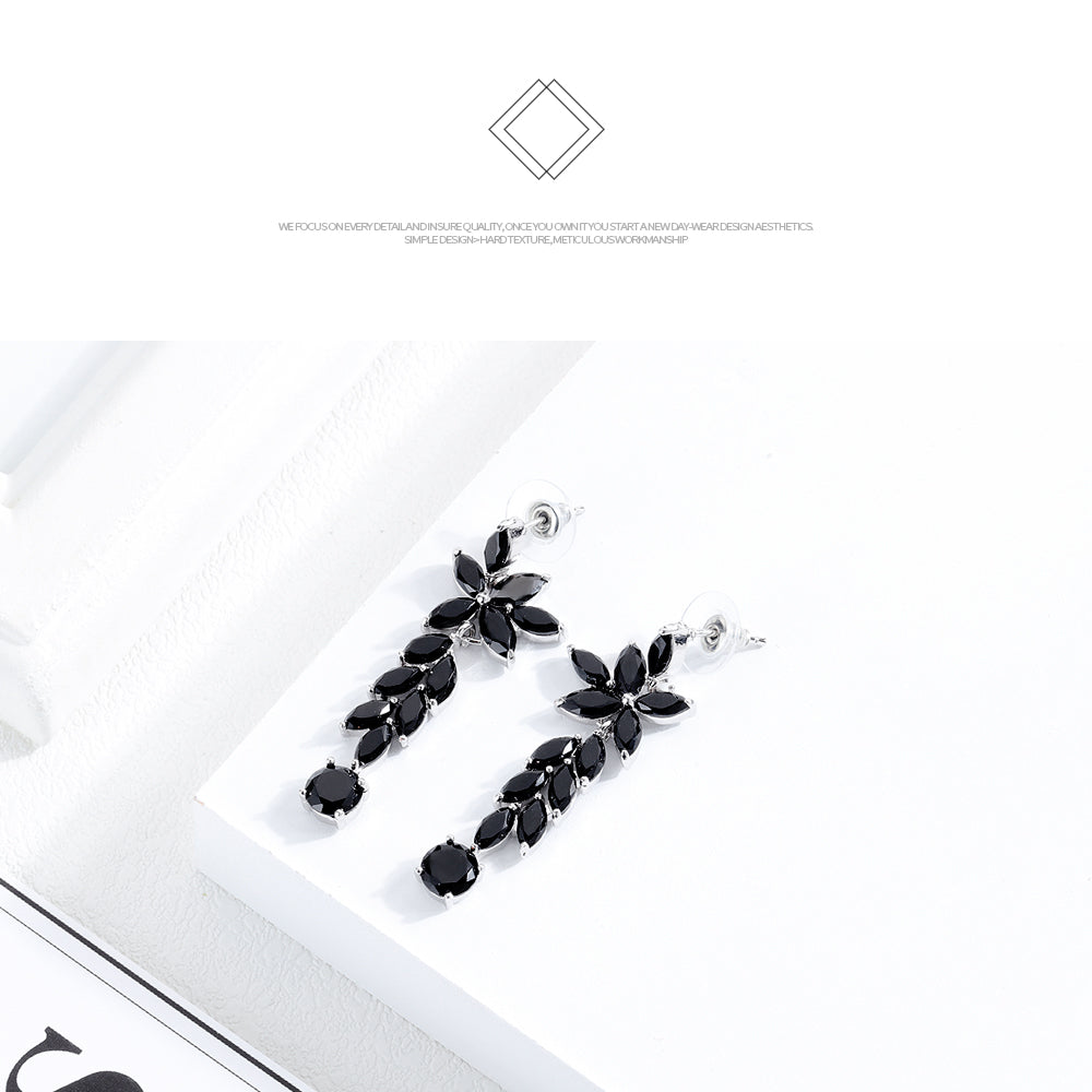 Fashion boho style diamond multi-layer crystal leaf earrings black long earrings