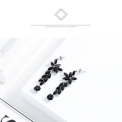 Fashion boho style diamond multi-layer crystal leaf earrings black long earrings