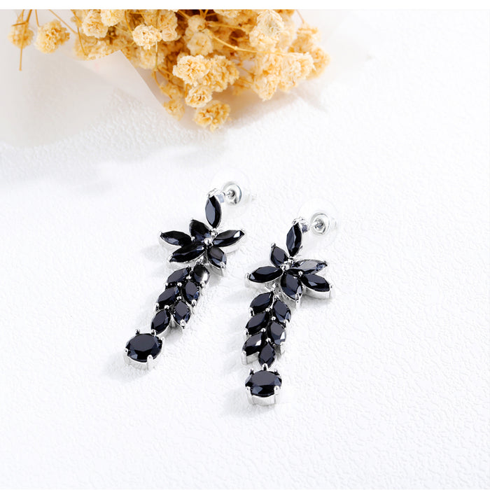 Fashion boho style diamond multi-layer crystal leaf earrings black long earrings