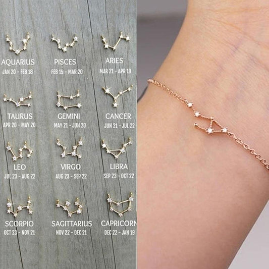 FENGLI Constellation Simple Bracelets for Women Charm Zodiac Pattern Chain Bangles Baby Birthday Bracelet Jewelry Gift