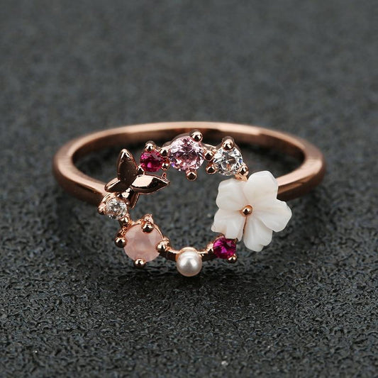 Happy Butterfly & Rose Ring