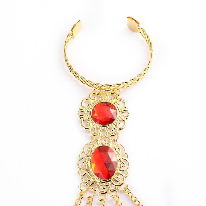 Fashion Indian Thai Golden Finger Bracelet Shining Red Crystal Girl's Belly Dance Bracelet Jewelry
