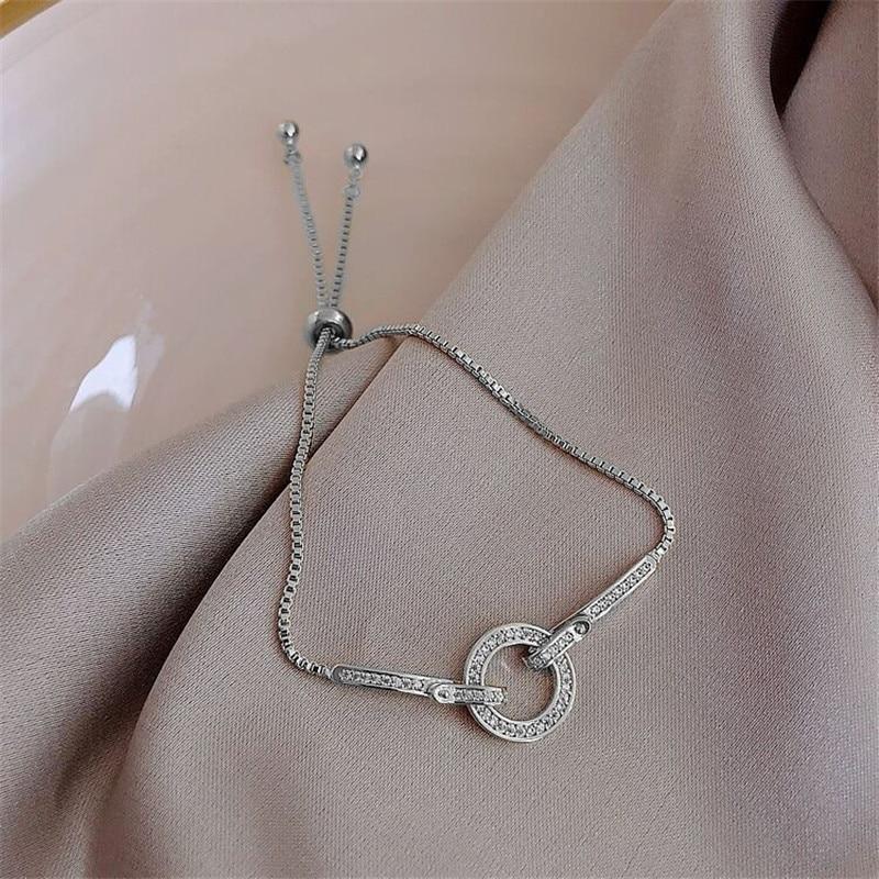 Fashionable Simple AAA Cubic Zirconia Pendant Bracelet for Woman Round Shiny Crystal Korean Bangle Female