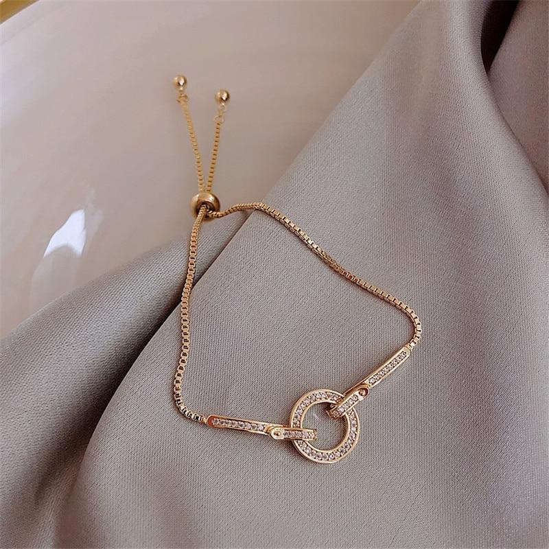 Fashionable Simple AAA Cubic Zirconia Pendant Bracelet for Woman Round Shiny Crystal Korean Bangle Female