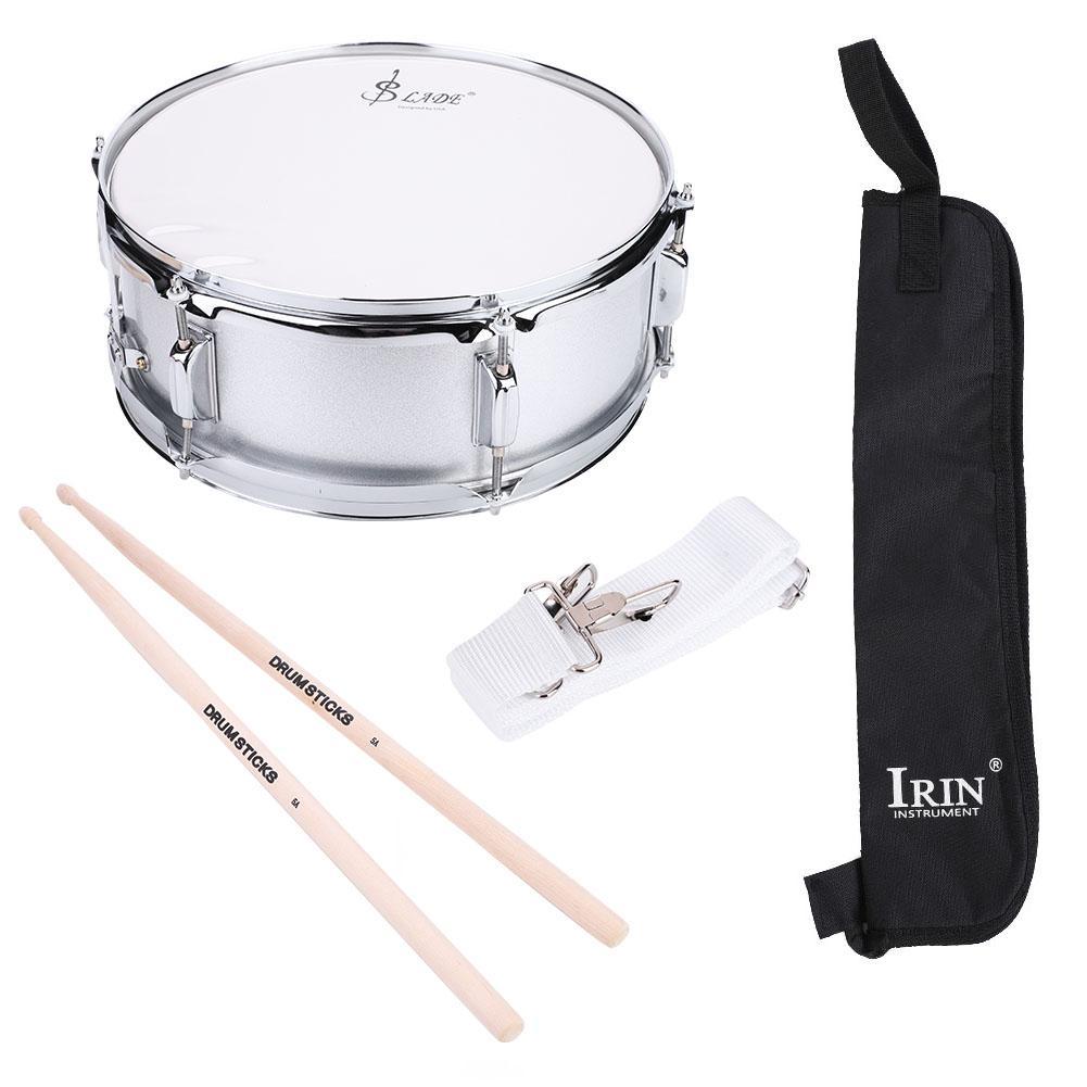 Stainless Steel Snare Drum PVC Drumhead Kit with Bag Stick Shoulder Strap Mute