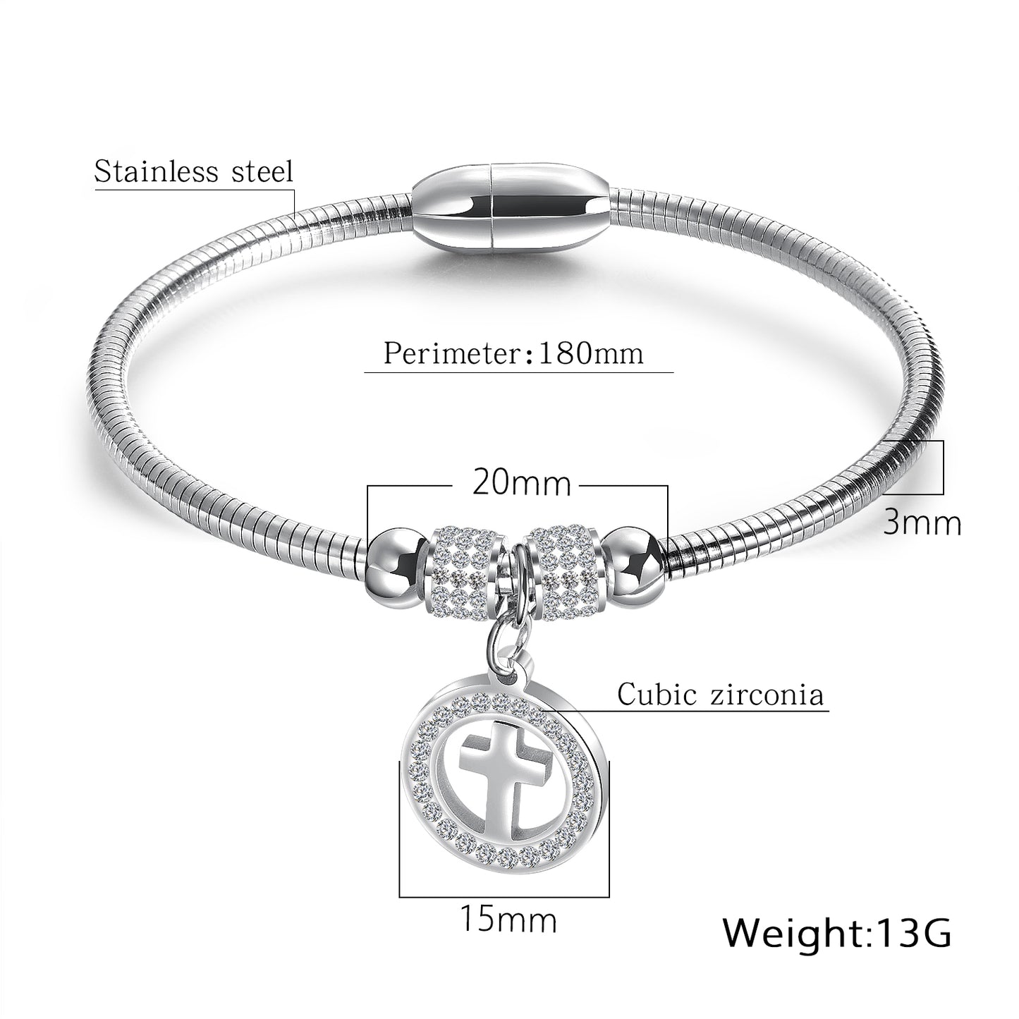 Classic cross stainless steel women's bracelet