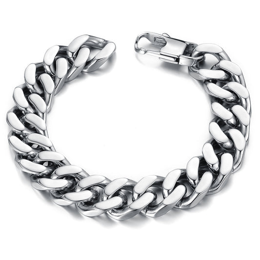 Classic Titanium Steel Thick And Wide Flat Snake Bone Chain Men's Business Bracelet