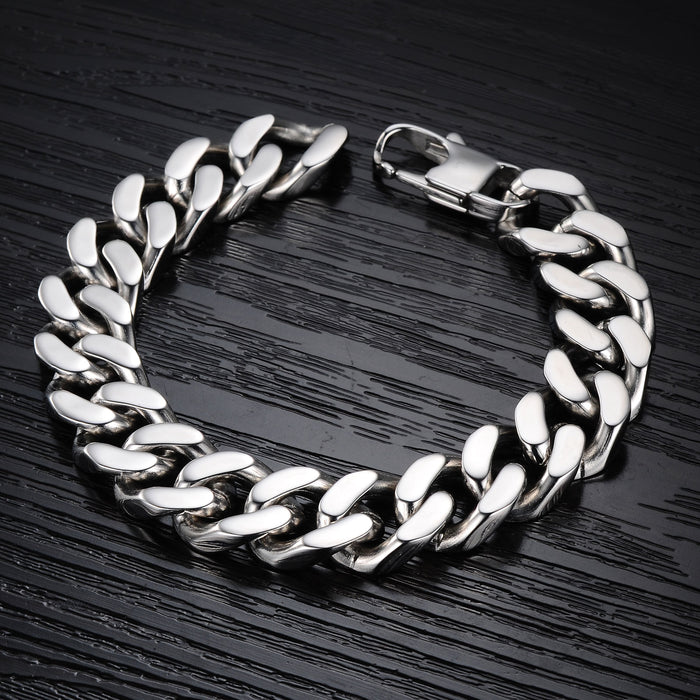 Classic Titanium Steel Thick And Wide Flat Snake Bone Chain Men's Business Bracelet