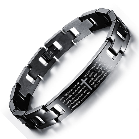 Bible Lord's Prayer bracelet Titanium steel cross men's bracelet