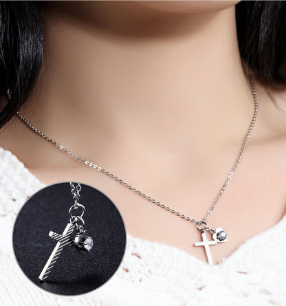 Fashion Love Cross Necklace Titanium Steel Plated Rose Gold Clavicle Necklace Women