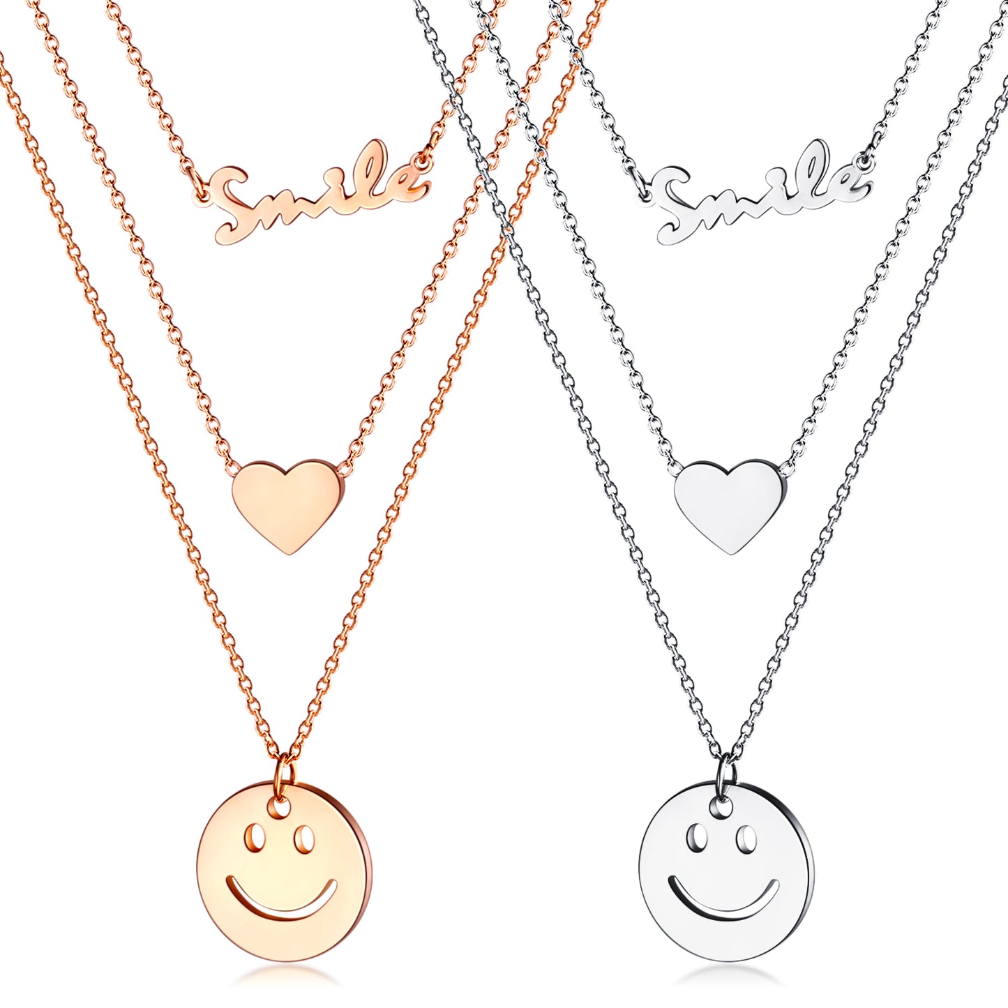 Fashion English Love Round Brand Smiley Face Stainless Steel Multilayer Necklace