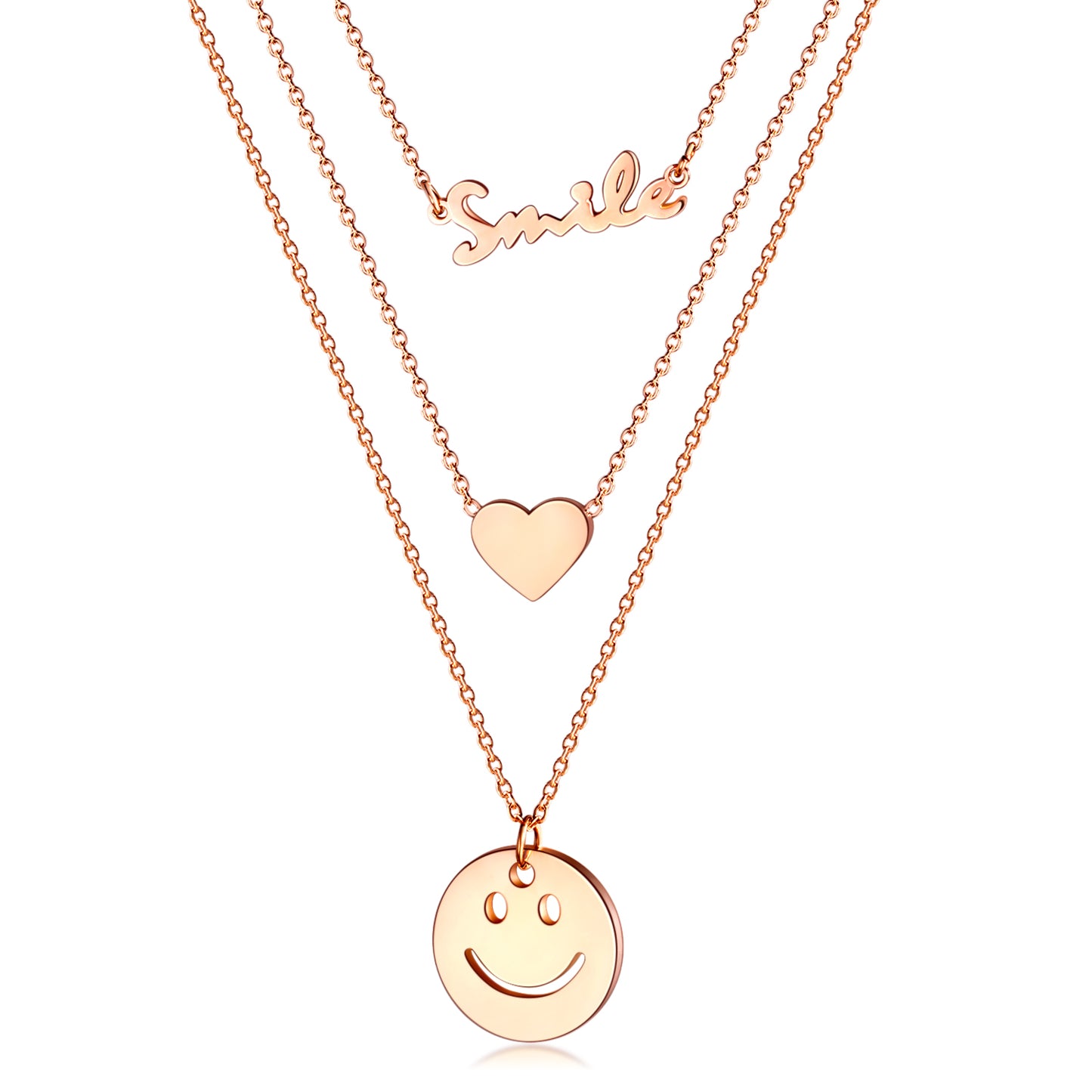 Fashion English Love Round Brand Smiley Face Stainless Steel Multilayer Necklace