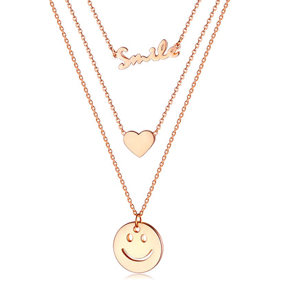 Fashion English Love Round Brand Smiley Face Stainless Steel Multilayer Necklace